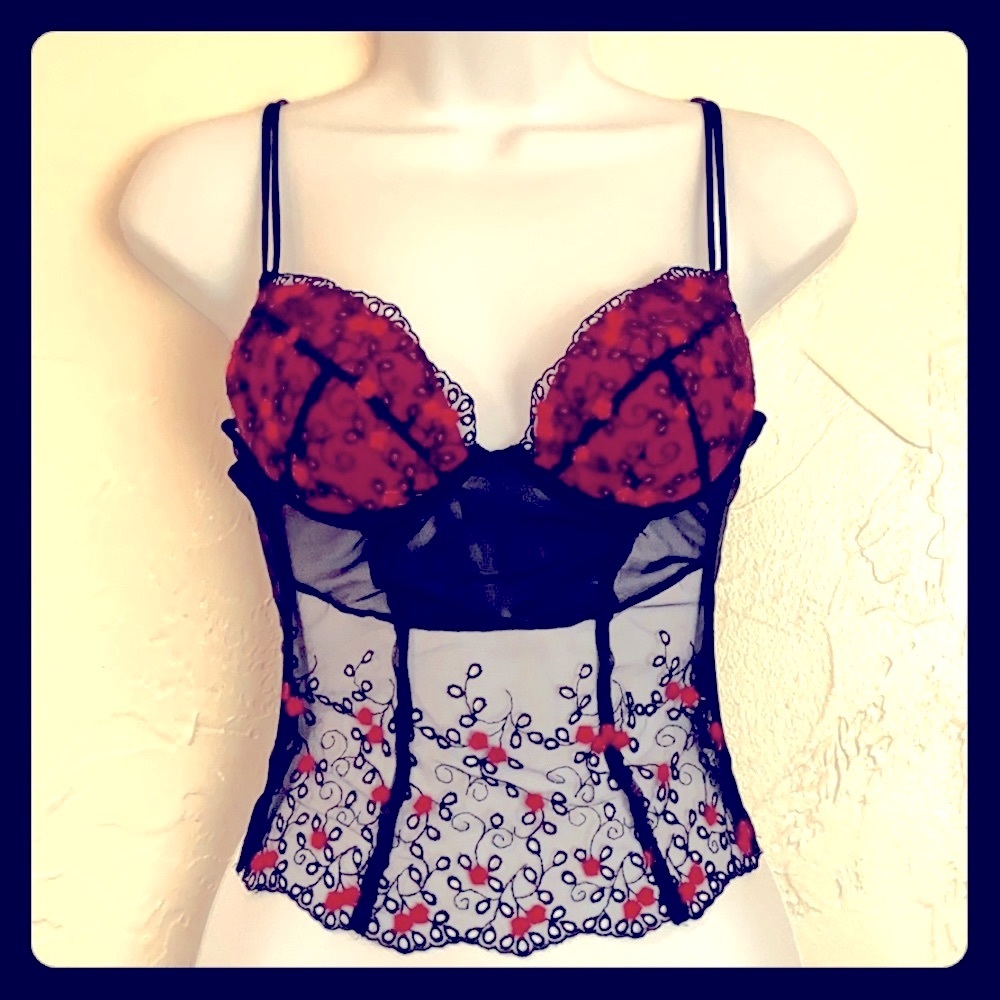 Made in Italy 🇮🇹 Black and Red Lace Bustier - Picture 1 of 8
